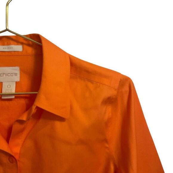 Chico's No Iron Orange Quarter Sleeve Button Down Shirt Size Small - Picture 2 of 8